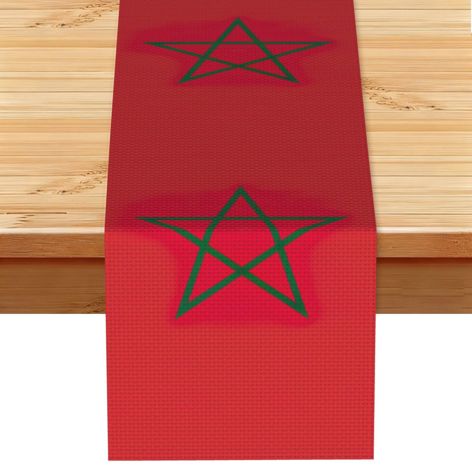 Flag of Morocco Printed Dining Table Runner 13x72 Inch, Non-Fading Decor for Kitchen Dresser Fireplace Mantel