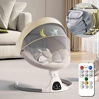 Adjustable Height Baby Swings for Infants to Toddler-Electric Bluetooth Infant Swing with Remote Control, Rocker with 5 Speeds, 5-Point Harness,3 Seat Positions,12 Preset Lullabies (Beige)