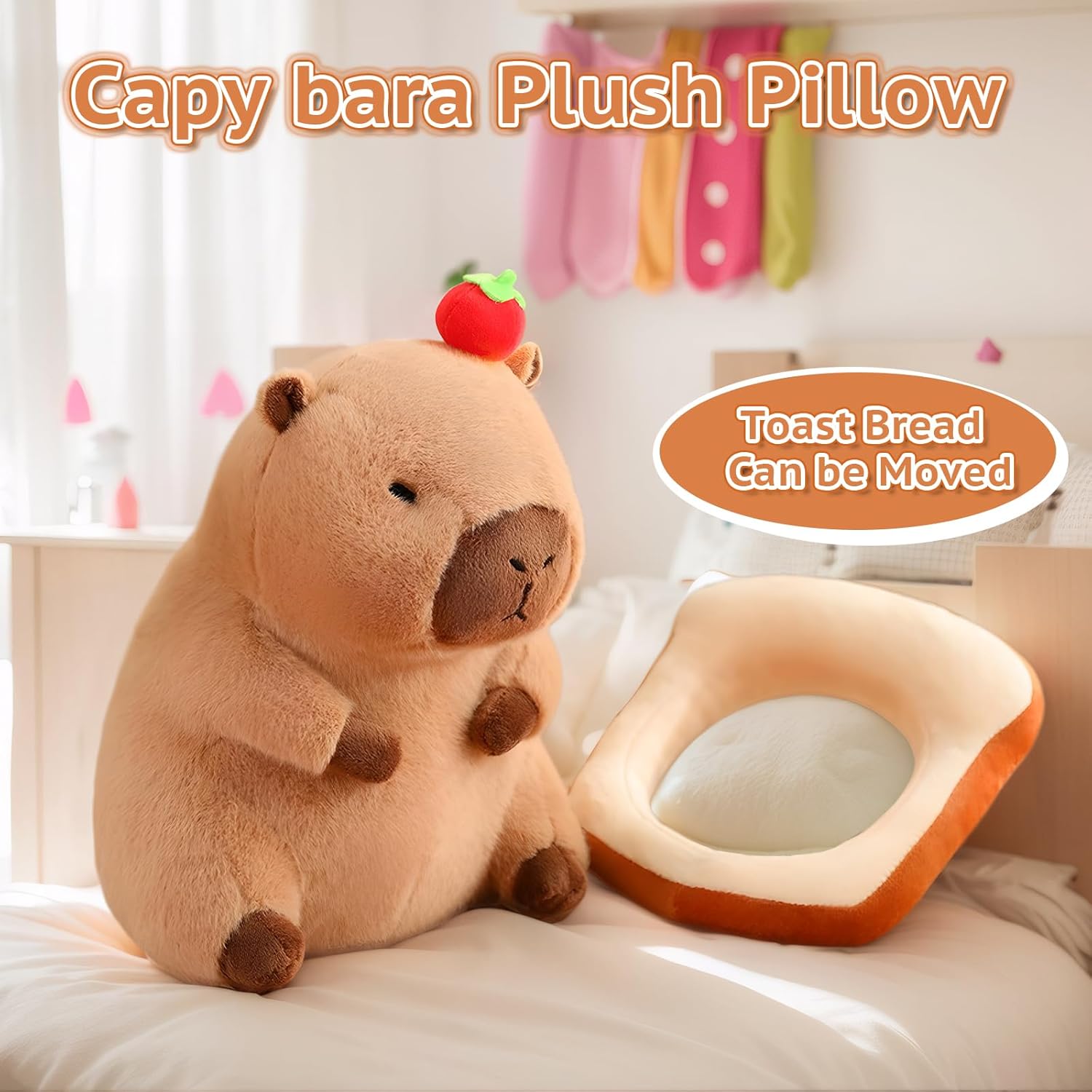 Cute Capybara Plush Kawaii Soft Capybara Plush Doll Pillow with Bread Capybara Stuffed Aniamls Toys for Girls Children Adults Birthdays Valentines Gift (Kawaii Capibara Stuffed Aniamls Toys)