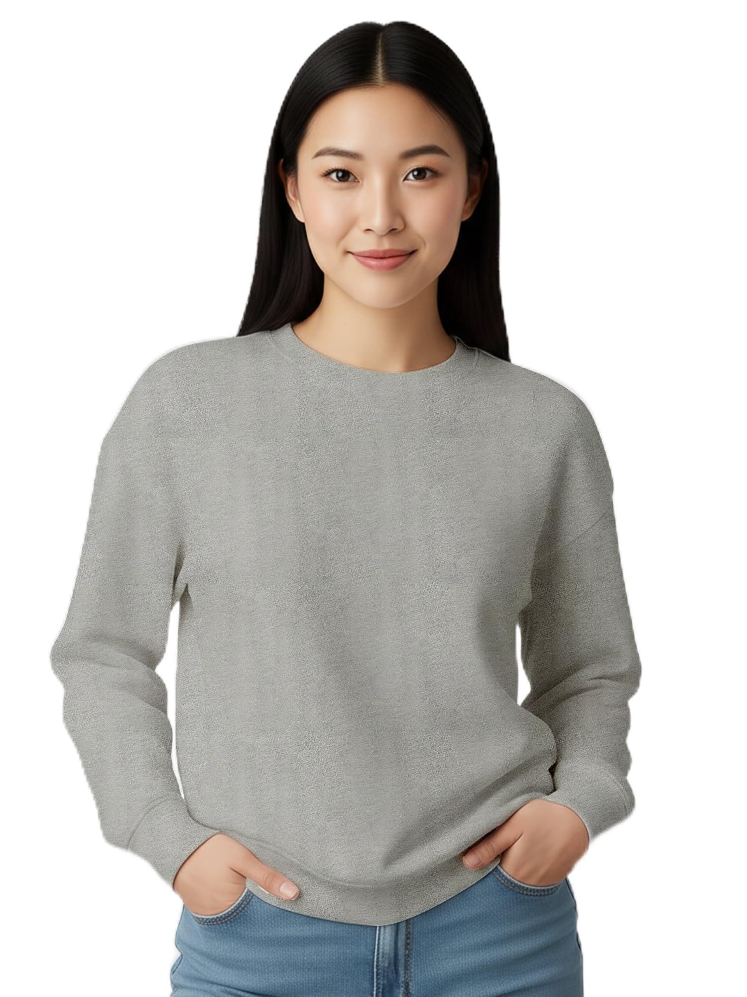 GoSriKi Womens Plain Sweatshirt â€“ Soft Cotton Blend Fleece Pullover with Ribbed Cuffs & Hem | Warm, Comfortable Winter Wear for Daily Use, College, Travel & Casual Outings in neutral