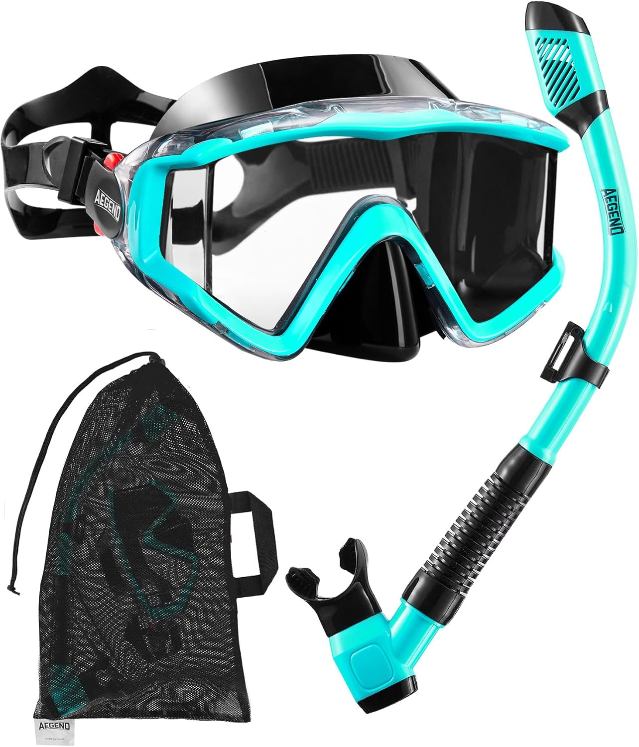Aegend Snorkeling Gear for Adults Youth Kids, Dry Snorkel Set Panoramic View Enhanced Anti-Leak and Anti-Fog Technology, Adjustable Strap for Snorkeling Scuba Diving Swimming with Mesh Bag Global Recy