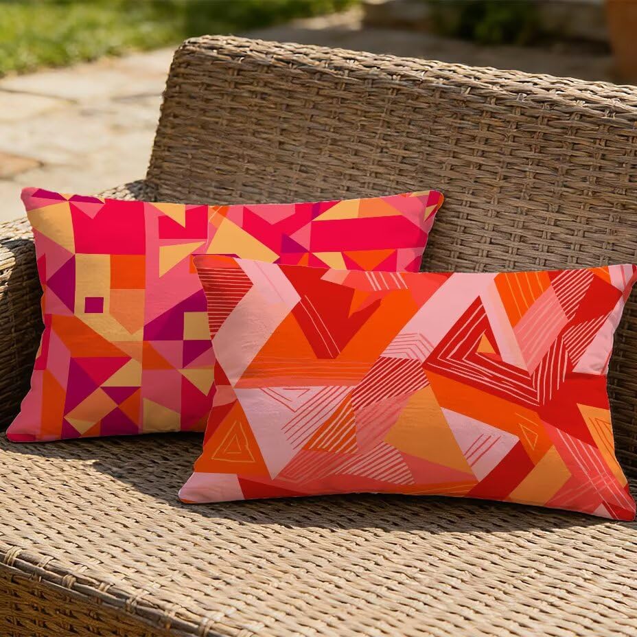 Housses de coussin de jardin 40x80 cm coussin extérieur imperméable rouge géométrie résistant UV