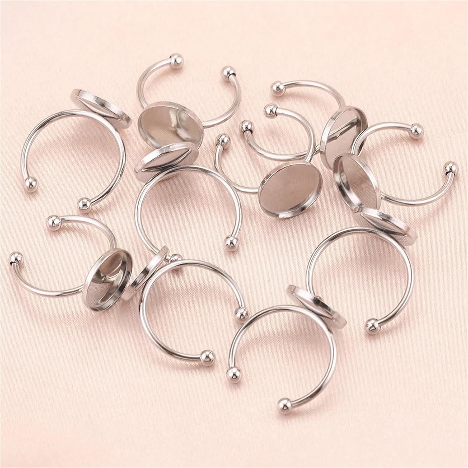 100pcs 12mm Ring Blanks Adjustable Stainless Steel Glass Cabochon Base for DIY Jewelry Making image 4