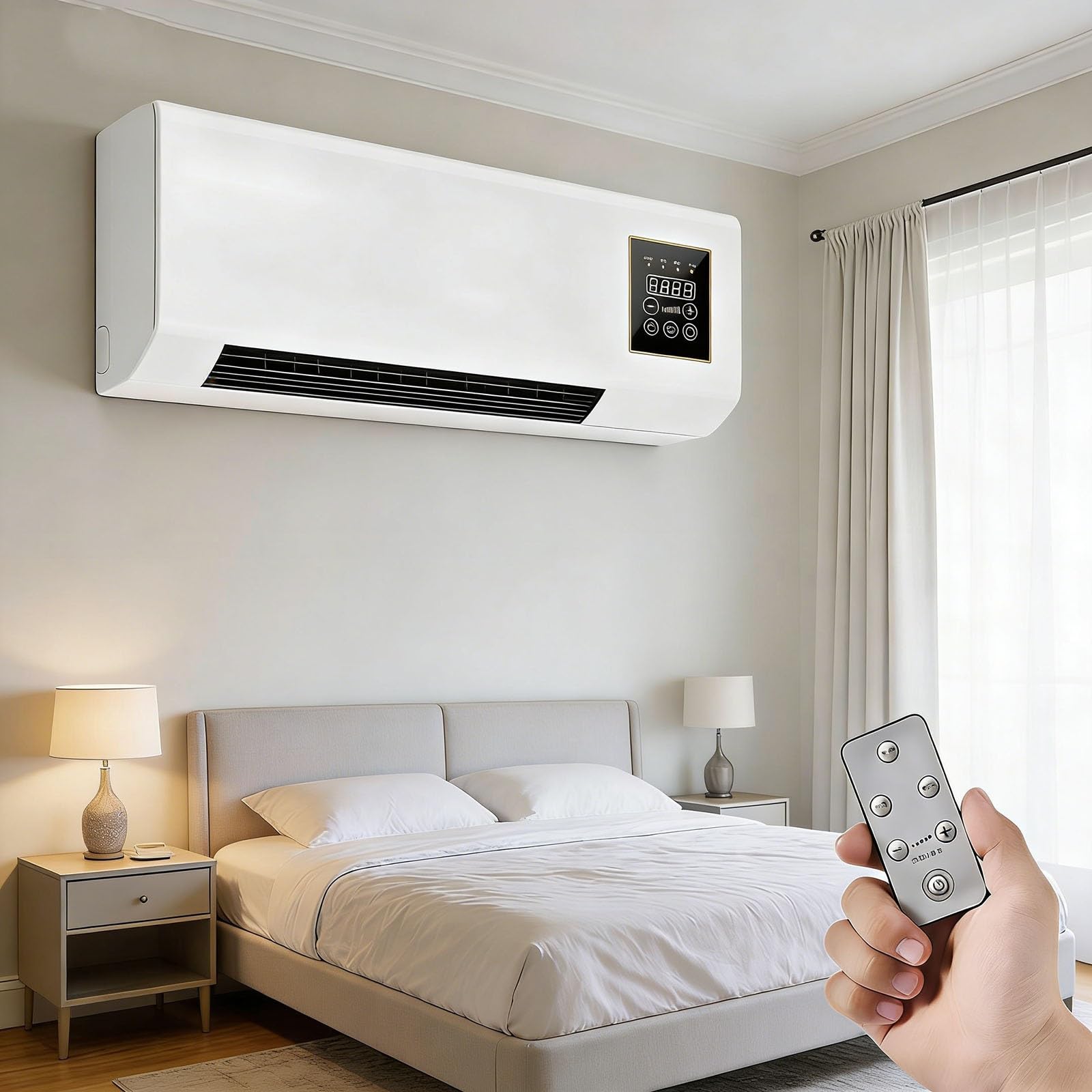 Portable Wall Air Conditioner Fan 2 In 1 Wall Mounted Heating System, Quiet Ac Fan Heater Combo Unit for Living Room Bedroom Office, Smart Air Conditioner with Remote Control(White)