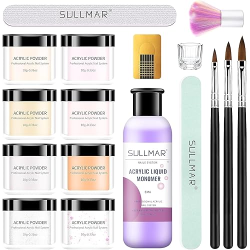 Acrylic Nail Kit For Beginners With Everything 8 Colors Acrylic Powder Acrylic Liquid Monomer With The Acrylic Nail Brush NailT Ools Nail Kits Acrylic Nails