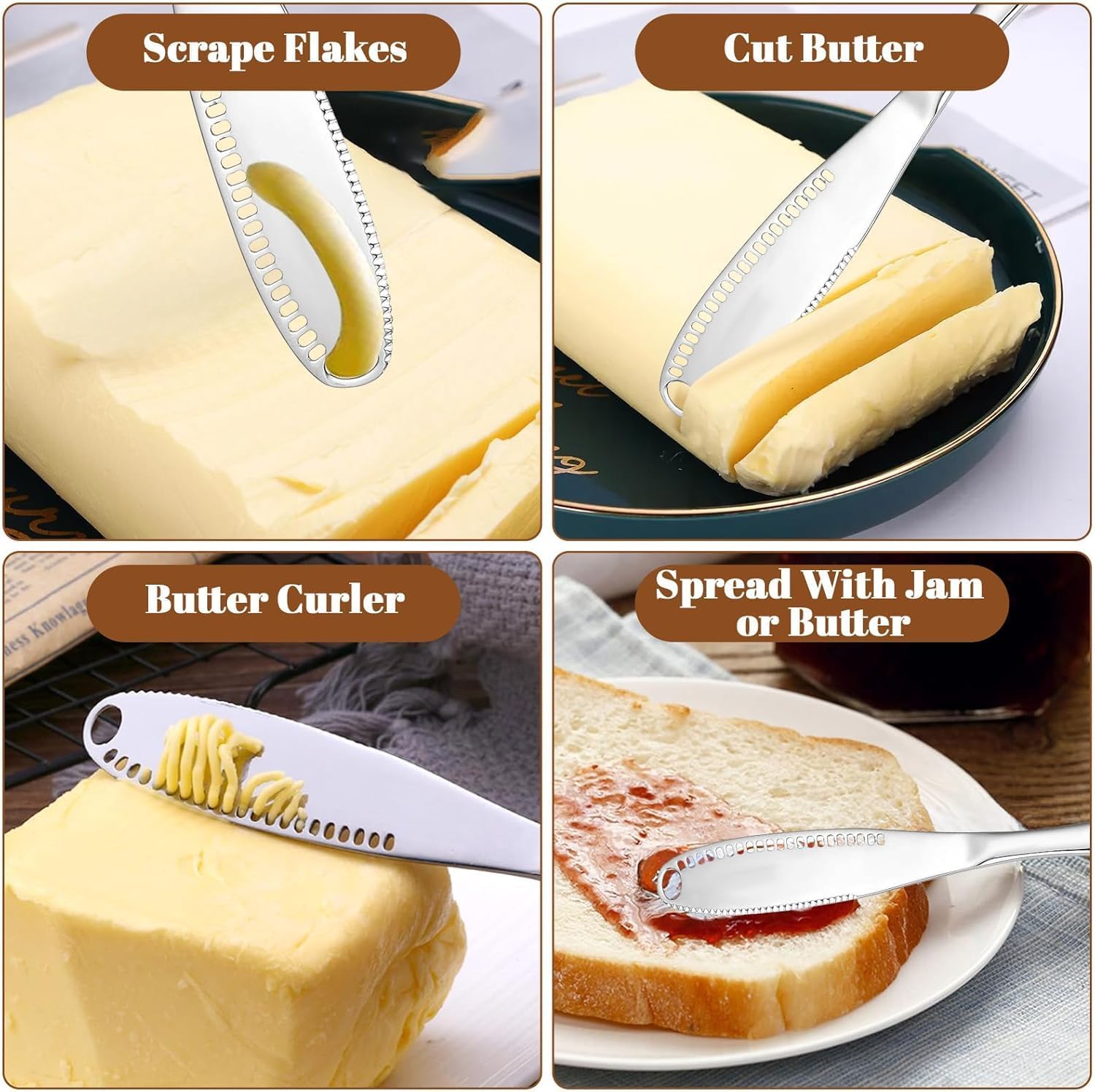 Cuchillo de Mantequilla,2 PCS 3 en 1 Esparcidores de Mantequilla de Acero Inoxidable Rallador de Crema Multiusos Utensilios de Cocina para Rebanar Pan Queso Y Cortar Crema
