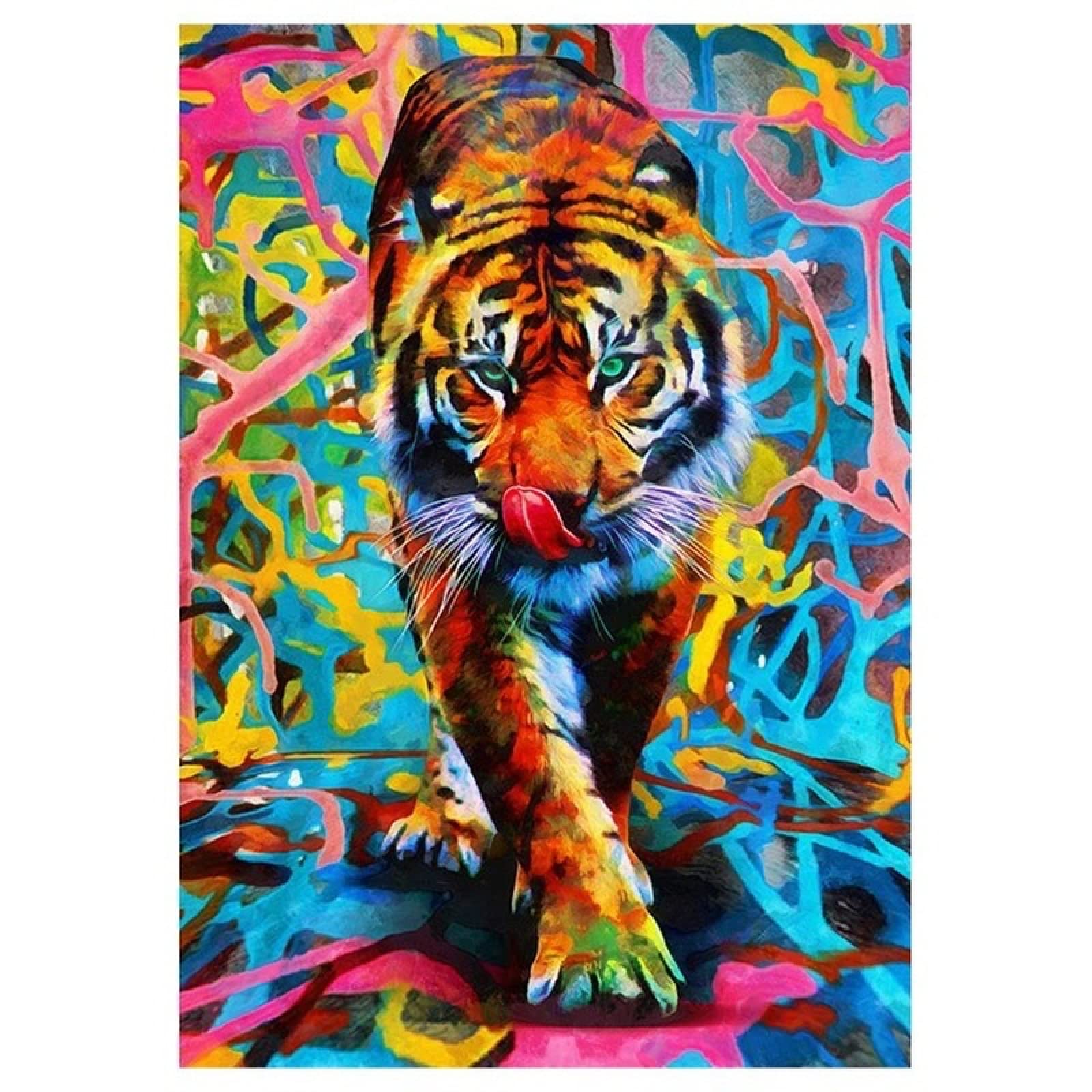 Amazon.co.jp: カラフルな抽象キャンバス絵画動物虎壁アートポスター