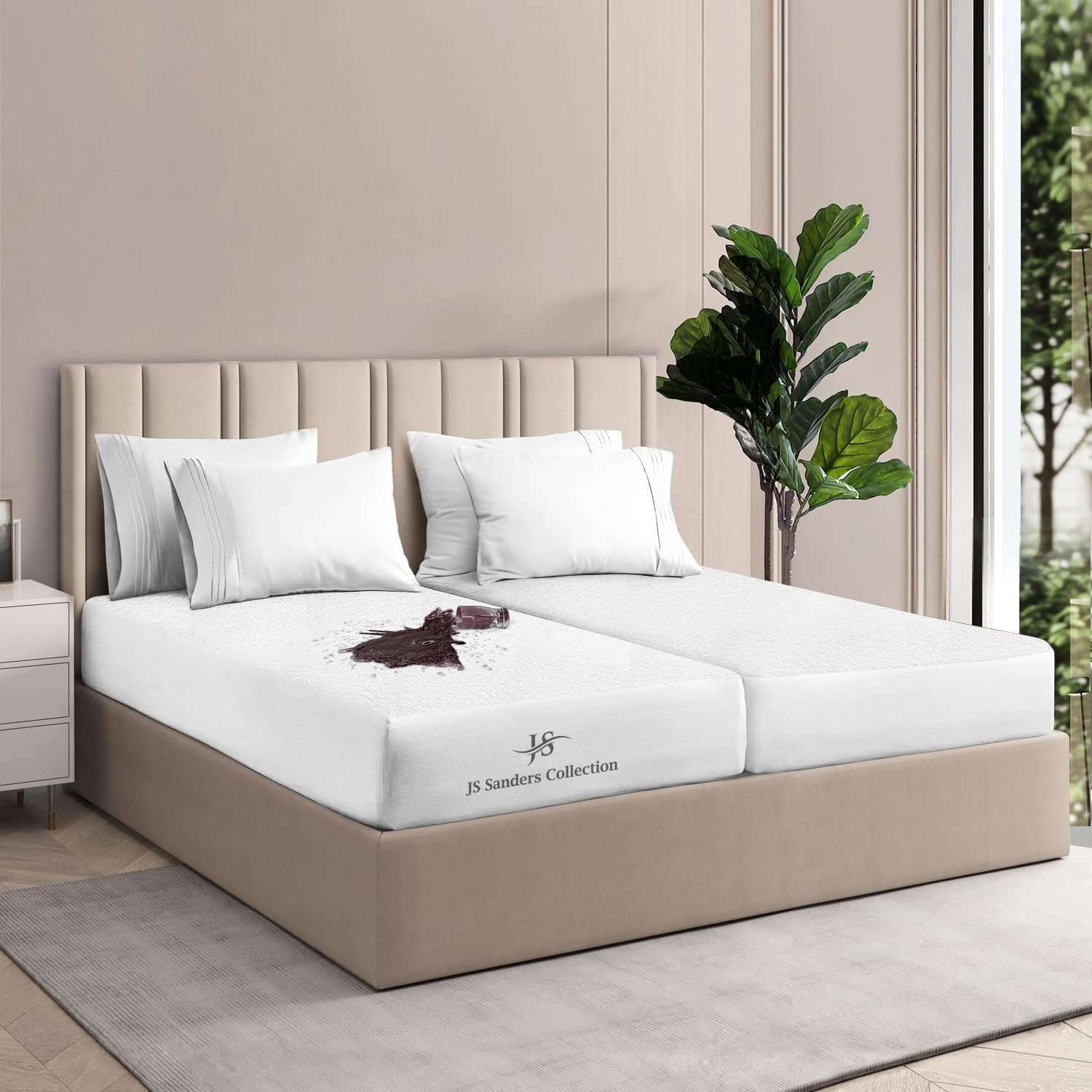 Split Queen Mattress Protector Waterproof Ultra Soft, Fitted Sheet Style Split Beds 10 Inch Deep 100% Waterproof Terry Cotton (2 PCs Split Queen 30