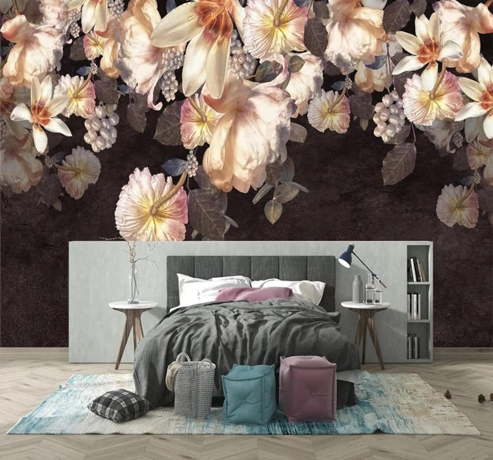 XLMING Retro Three Dimensional Beautiful Pastoral Floral 3D Wallpaper Luxury Silk Study Dining Feature Sofa Grey Bedroom Living Room Tv Decorative Wall-250cm×170cm