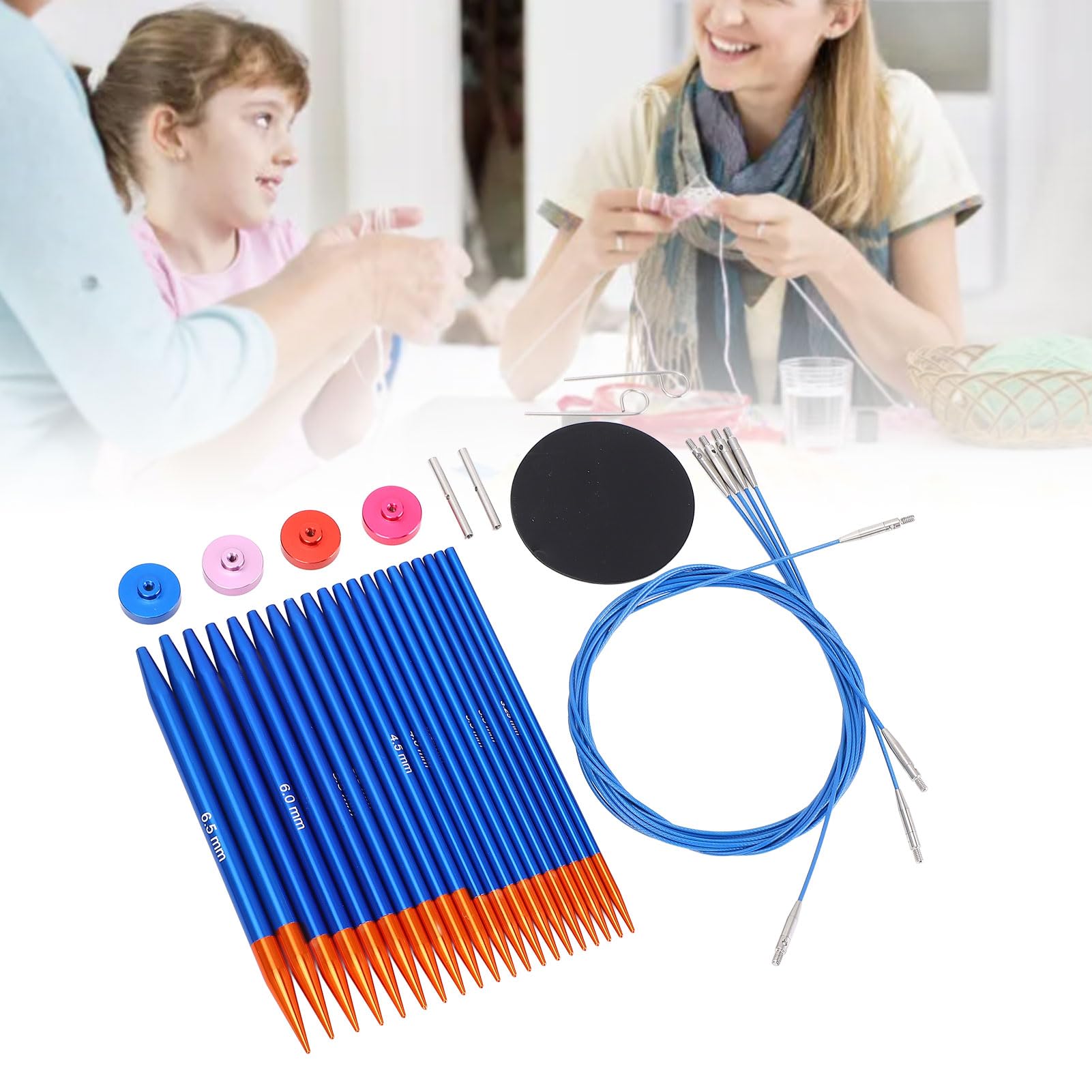 Eujgoov Juego de Agujas de Tejer Circulares Intercambiables, Aluminio Liviano con Agarre Suave para Principiantes y Adultos, Incluye 20 Tamaños de 3,0 Mm a 6,5 ​​Mm