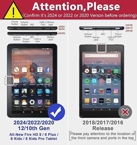 Miniatura 2 de Grifobes Funda Solo para versión 202420222020 de 12 y 10 generación Fire HD 88 Plus, funda tipo libro de piel sintética de alta calidad con función