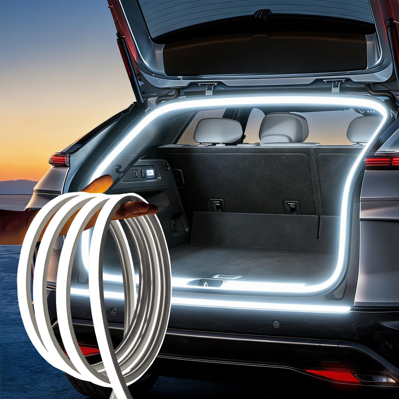 TaimeiMao LED Dinámica para Maletero de Coche,Luz Maletero Coche,Cinturón de Luz LED del Maletero,Activación Automática del Sensor de Inducción,LED Strip Lights for Car Trunk Cargo,Blanco,4M