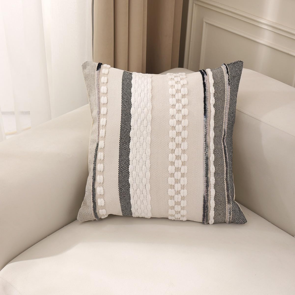 2 Pcs Boho Striped Throw Pillow Covers Square Pillow Cases, 18x18 Inch