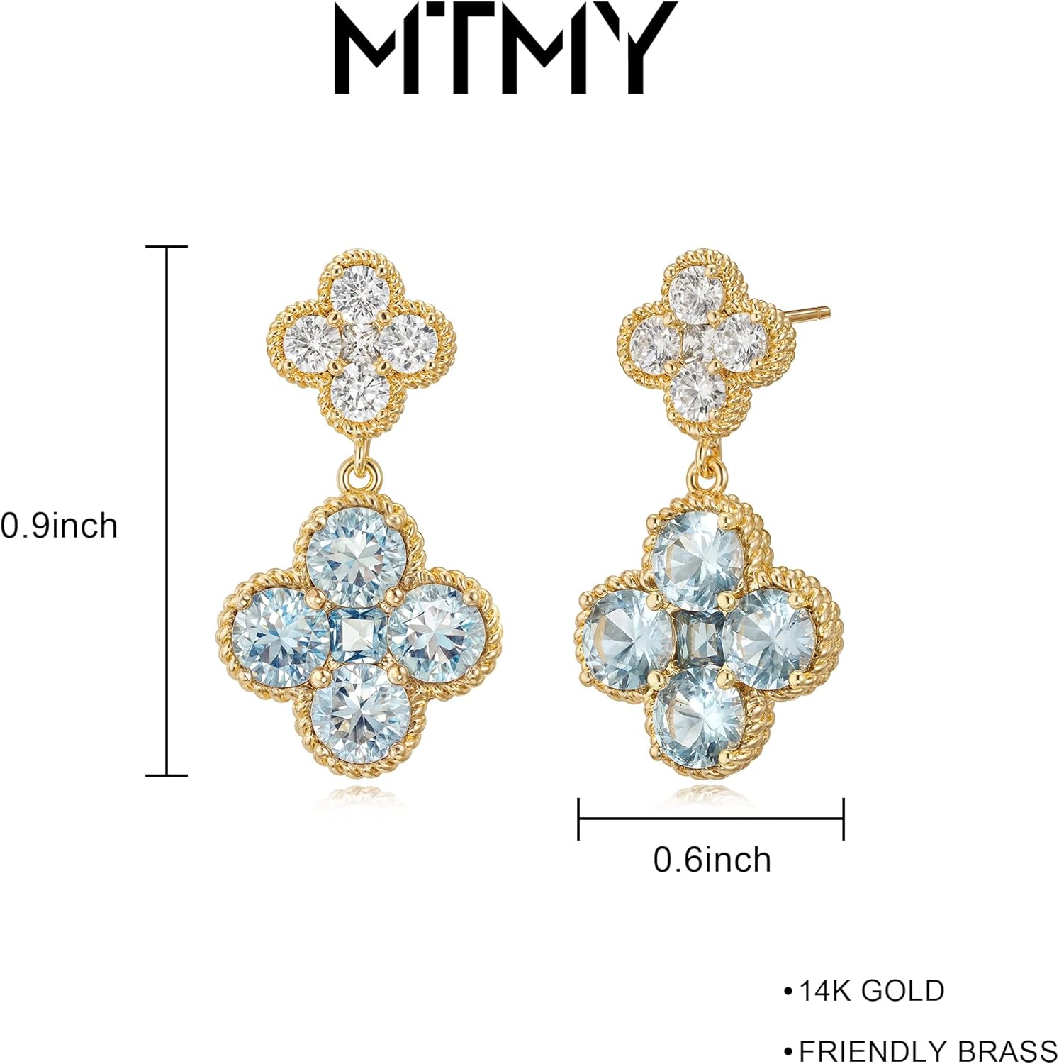 MTMY Dangle Earrings for Women 14K Gold Plated Four Leaf Clover Dangling Drop Birthstone Stud Earrings Trendy Flower Birthstone Jewelry Birthday Gifts - Image 5