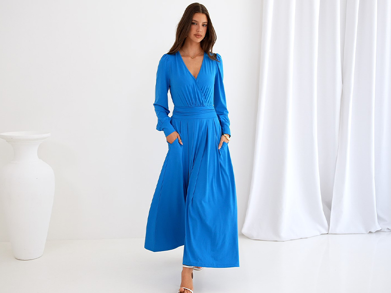 BTFBM Womens Long Sleeve Maxi Dress Fall 2025 Casual V Neck Knit A Line Flowy Pockets Elegant Party Wedding Guest Dresses(Blue, Small) at Amazon Women's Clothing store