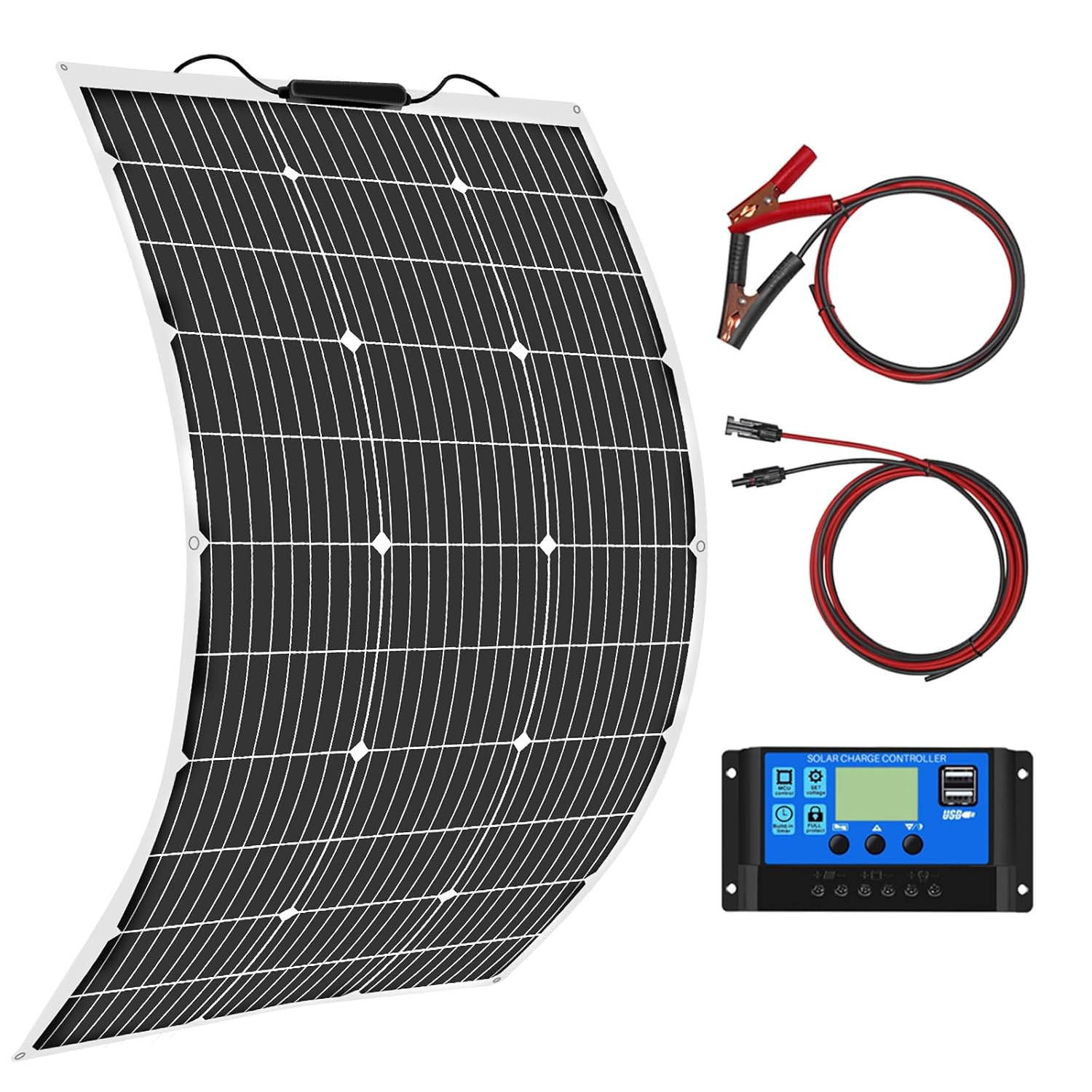 Kit Panneau Solaire Souple 100W 18V Monocristallin Panneaux Solaires avec 10A Charge Contrôleur pour 12V...