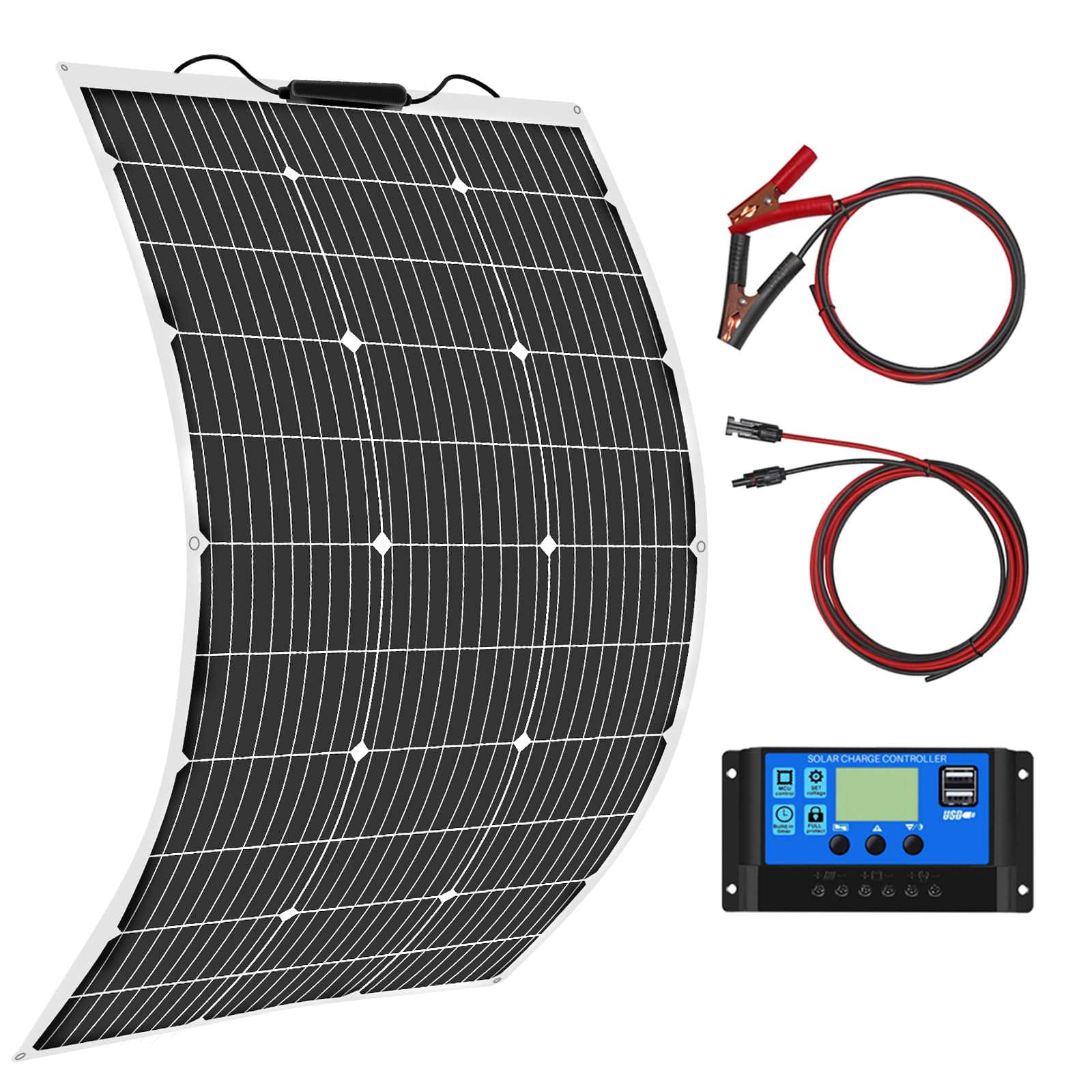 Kit Panneau Solaire Souple 100W 18V Monocristallin Panneaux Solaires avec 10A Charge Contrôleur pour 12V...