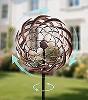 VUFOZ 360° Copper Wind Spinner for Garden Yard - 63" Kinetic Metal Sculpture Bronze Sundial Inspired Outdoor Decor