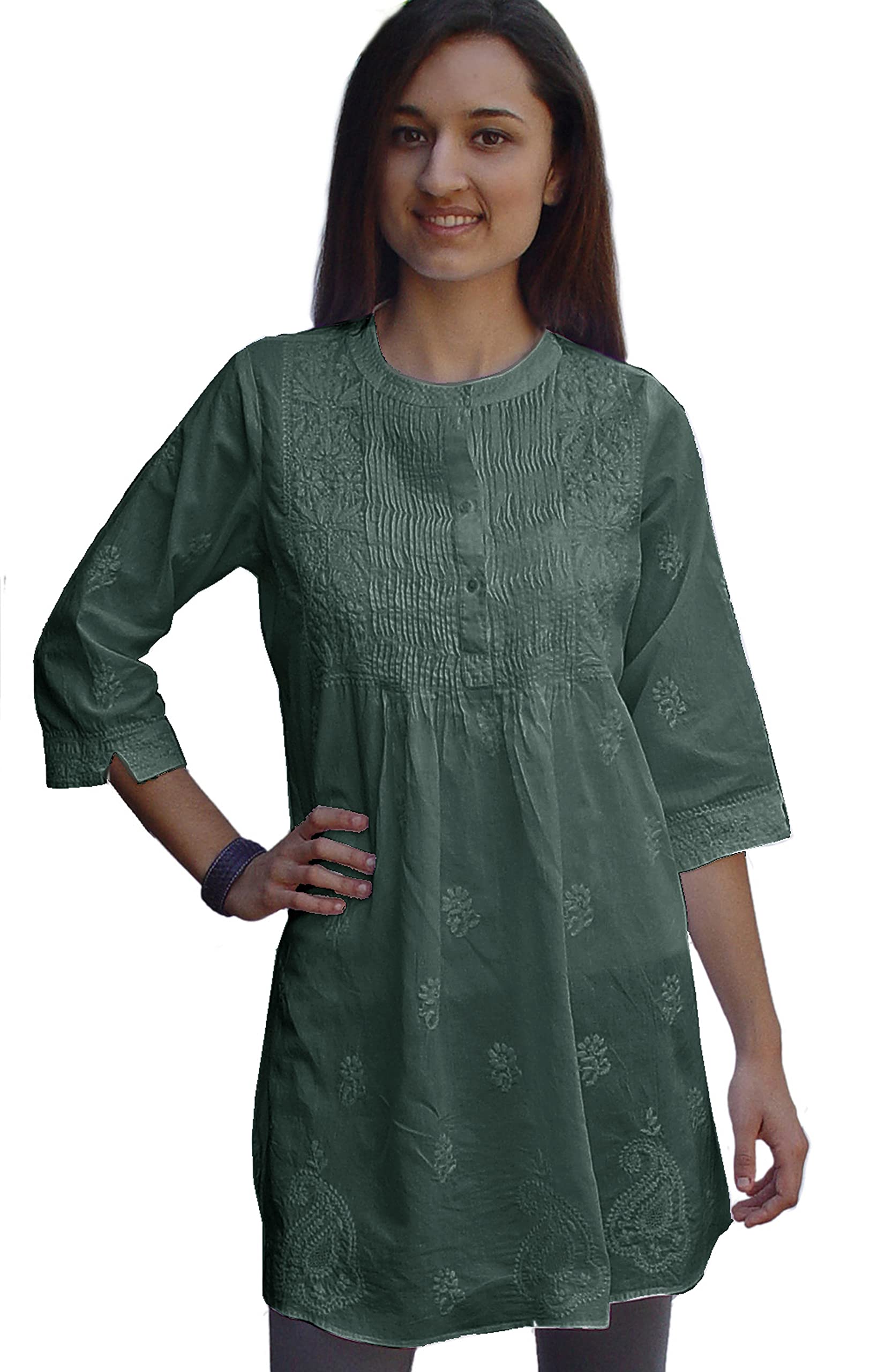 AyurvastramPure Cotton Hand Embroidered Tunic, Top, Kurti, Blouse