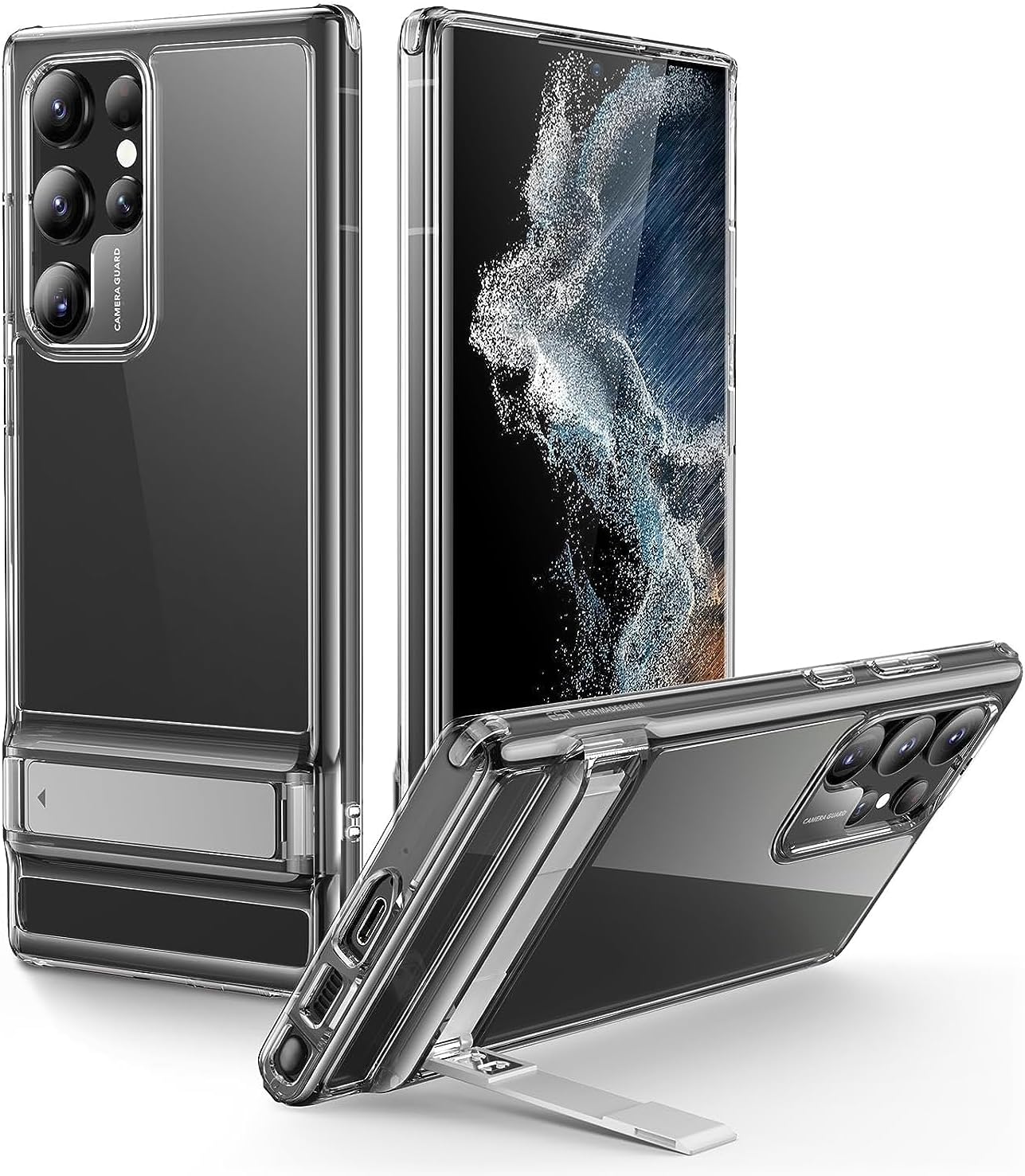 ESR Metal Kickstand Case Compatible with Samsung Galaxy S22 Ultra Case, Versatile Patented Kickstand, Crystal Clear Scratch-Resistant Back Cover, Clear