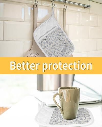 Miniatura 7 de Elegant Flower 4Pcs Pot Holders for Kitchen,Non Slip & Heat Insulation Terry Cloth Potholder Set with Pocket,Thick Hot Pad Oven Mitts Trivet Coaster