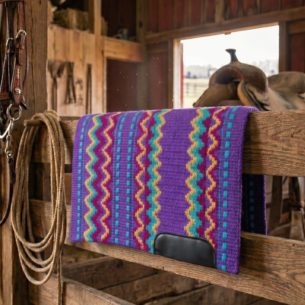 Western Show Saddle Pad/Blanket for Horses - Handmade Wool Saddle Blanket with New Zealand Design, Thick, Durable & Comfortable for Horse Riding (34” L x 38” W x 1) M04