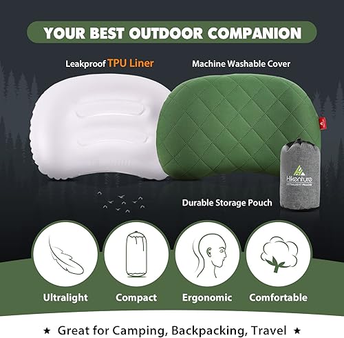 Miniatura 5 de Hikenture Bomba de pie doble para dormir con 2 almohadas de camping, color verde