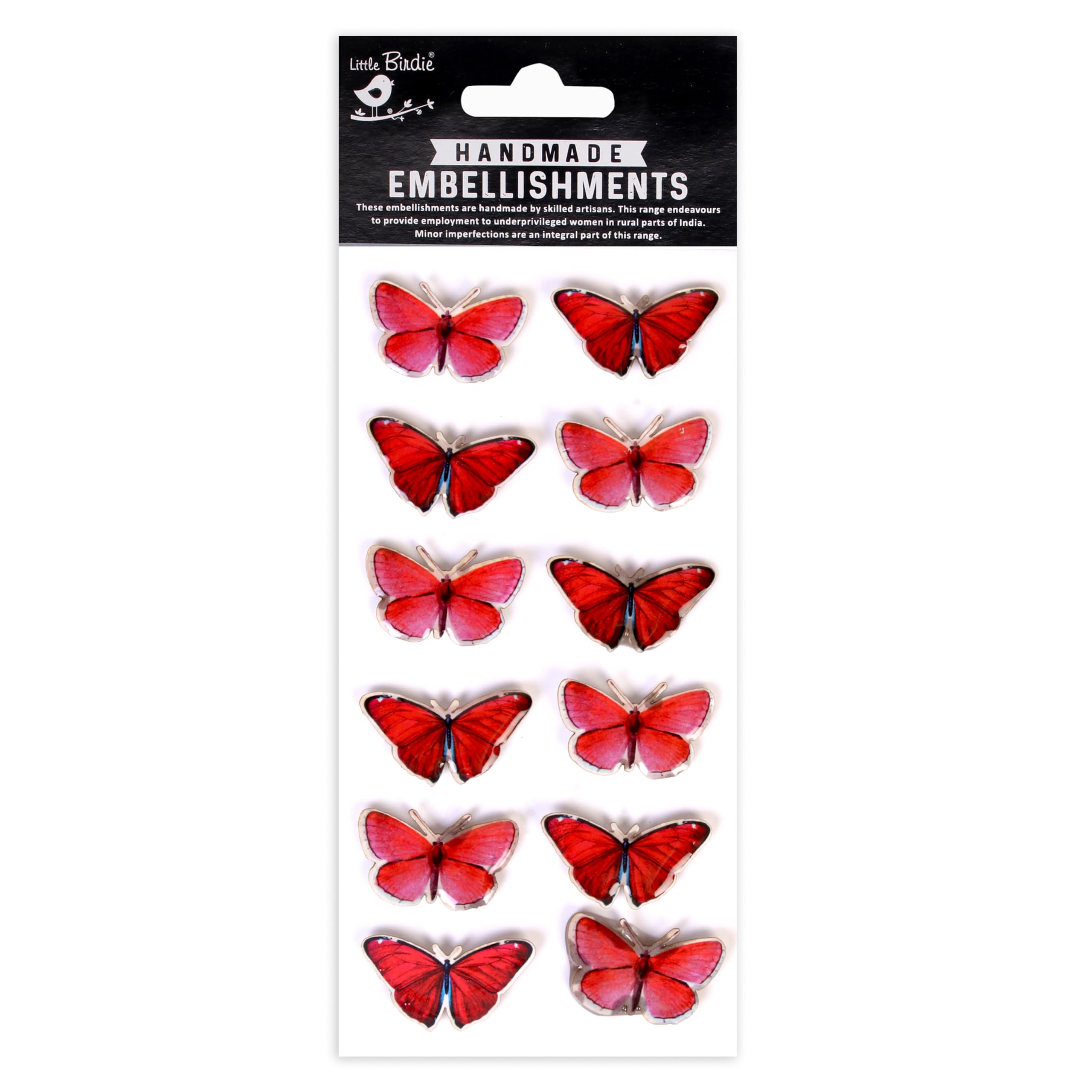 Little BirdieHandmade Resin Stickers - Glassy Butterfly, Red Tint, 12pc, 1 Sheet| for Scrapbook, Greeting Cards,Gift Wrapping, Home Decor | Art & Craft Creativity Stickers for Kids & Adults (B0CXSNGQ37) Amazon Price History, Amazon Price Tracker