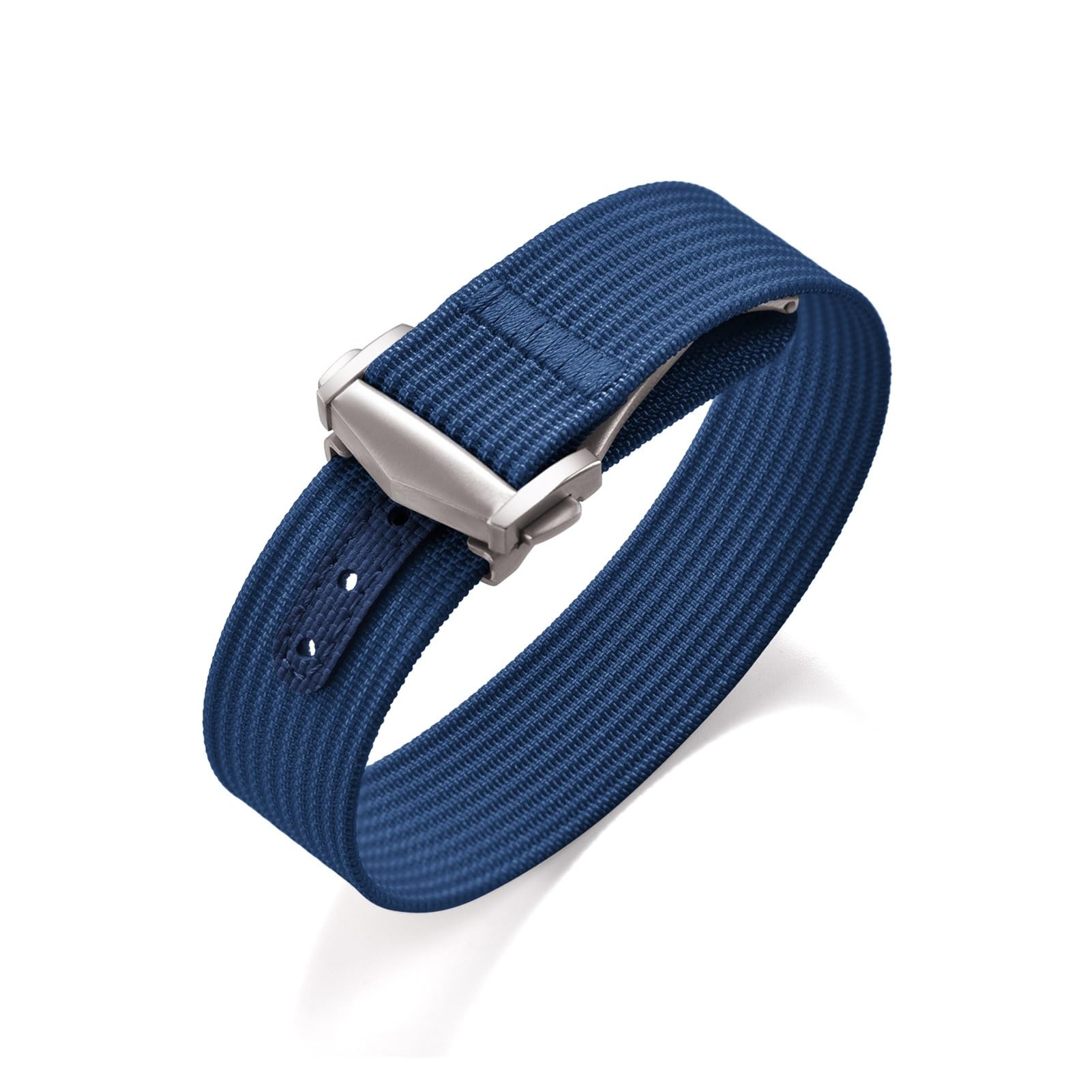 Kompatybilny z nylonowym paskiem do zegarka Omega ze składaną klamrą 18/20/22 mm, pasek do zegarka sportowego z tkaniny, gumowy pasek FKM, uniwersalny pasek (niebieski, srebrny, 22 mm)