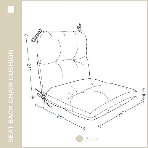 Miniatura 4 de Cojín copetudo para asiento y respaldo de interiores al aire libre, cojín para silla de patio para todo tipo de clima con lazos, para muebles de