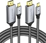 Warrky USB C à HDMI câble 4K 60Hz, 15ft [Traîné, haute vitesse] Thunderbolt 3 à HDMI Adaptateur Compatible pour iPhone 16 Series, iPad, MacBook Pro/Air, iMac, Galaxy S25 S24 S23 S22, Surface, Dell, HP