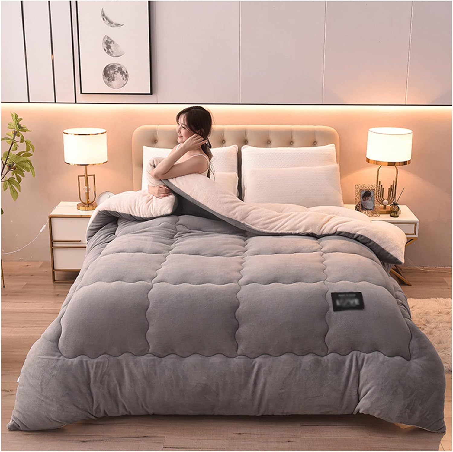 ZTGL 2.5-5 Kg Super Warm Lamb Quilt Winter Blanket Double-Sided Fleece Quilt Thickened Warm Plush Comforter Solid Color Down Duvet, Machine Washable,C,150x200cm(2.5kg)