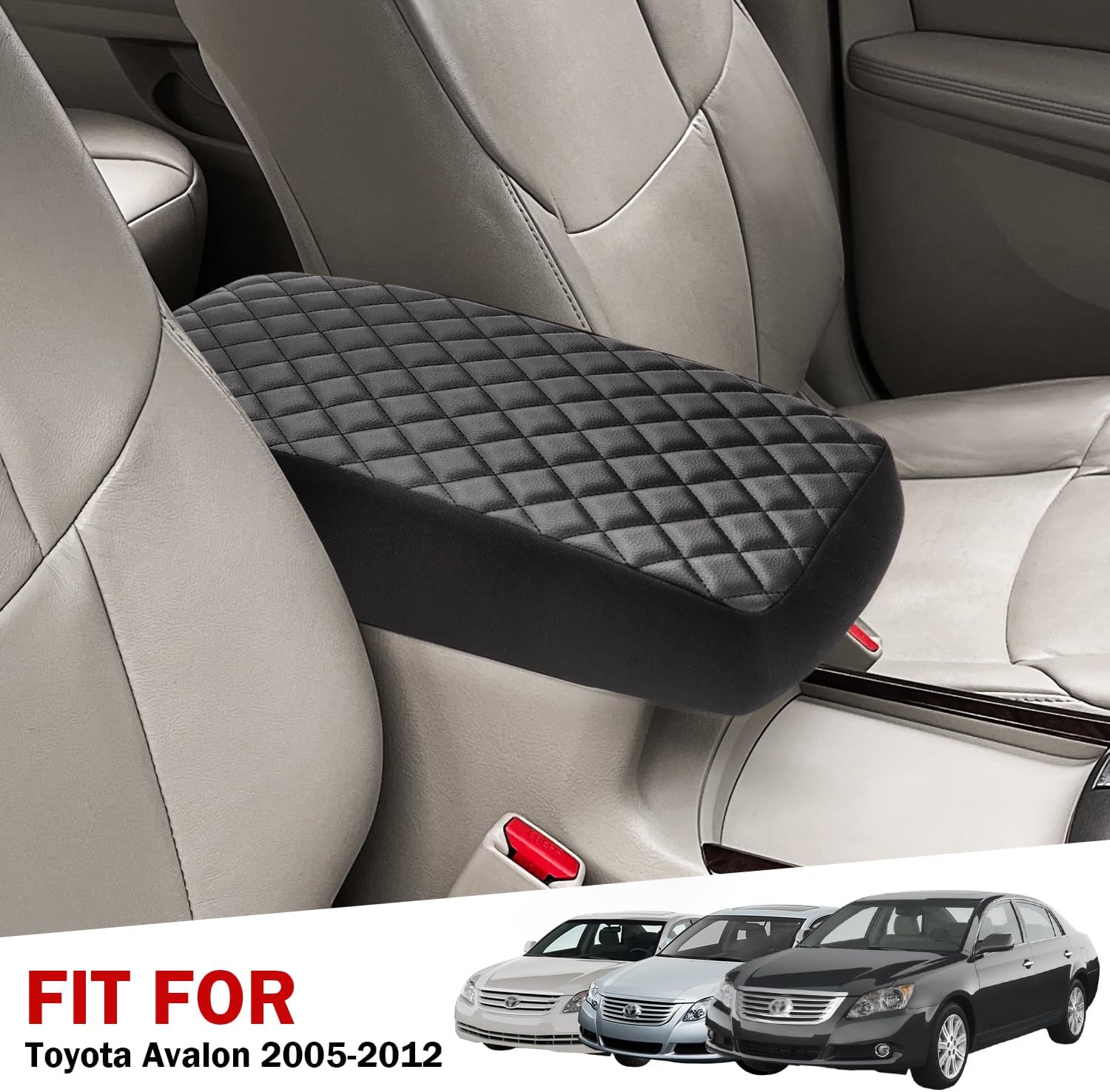 KBH Center Console Armrest Cover for Toyota Avalon 2005 2006 2007 2008 2009 2010 2011 2012, Car Arm Rest Lid Protective Covering, Vinyl Leather, Anti-Scratch, Black