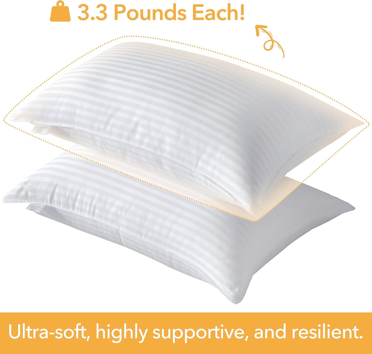 Oubonun King Size Pillows Set of 2 - Fluffy & Supportive Down Alternative Pillows with Zippered Cotton Cover - Breathable and Cool for All Sleeping Positions - Machine Washable - 20"x36"