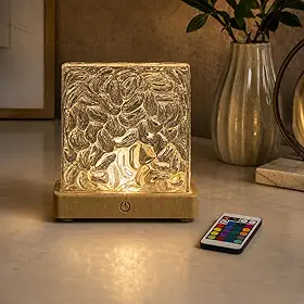 Cubo Luminária LED RGB com Controle Remoto, 16 Cores, Efeito Projetor de Luz Ambiente, Abajur Decorativo em Acrílico para Quarto, Sala e Mesa de Cabeceira, Sensor Touch