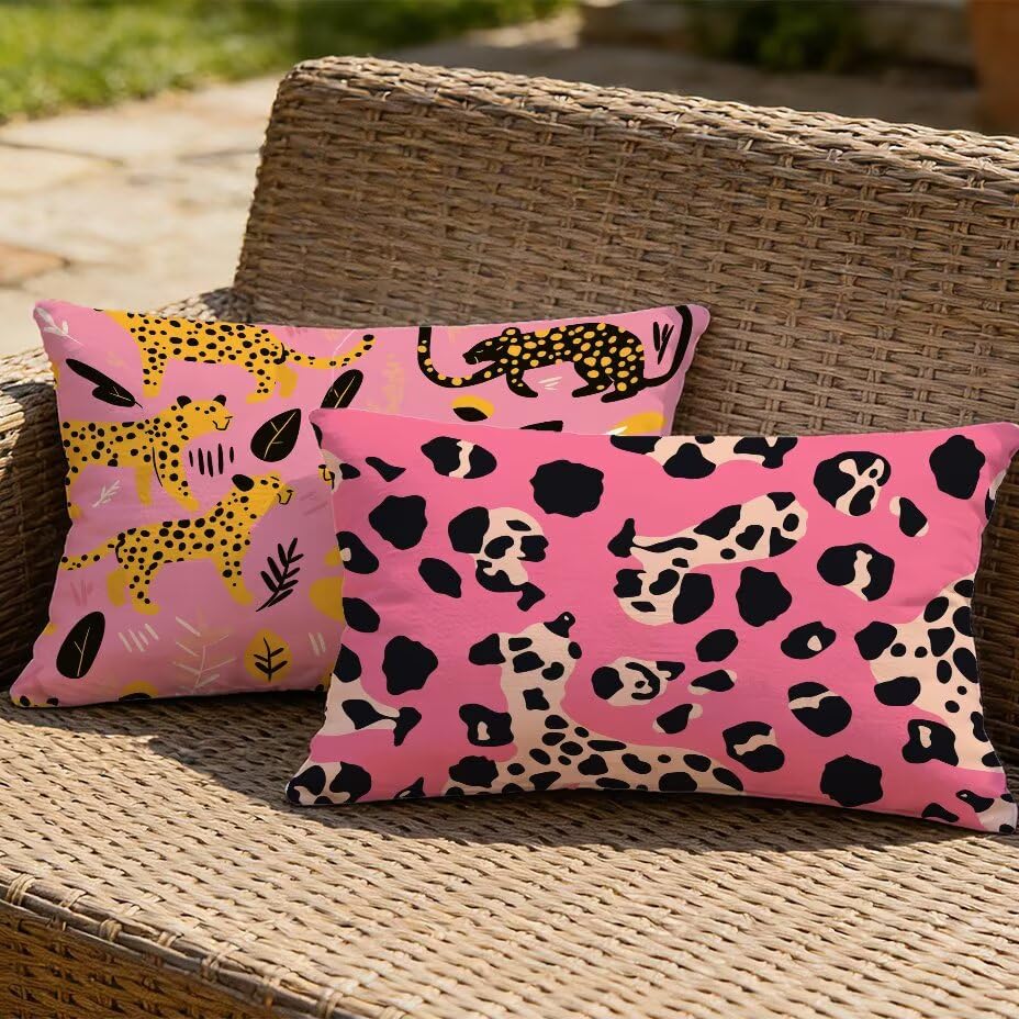 Housse de coussin décorative de jardin rose imprimé léopard