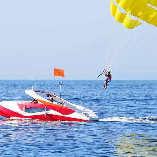 Miniatura 7 de Bandera de barco naranja de mano con poste ajustable de 47 pulgadas, bandera de esquí acuático de 12 x 18 pulgadas, accesorios de seguridad de barco