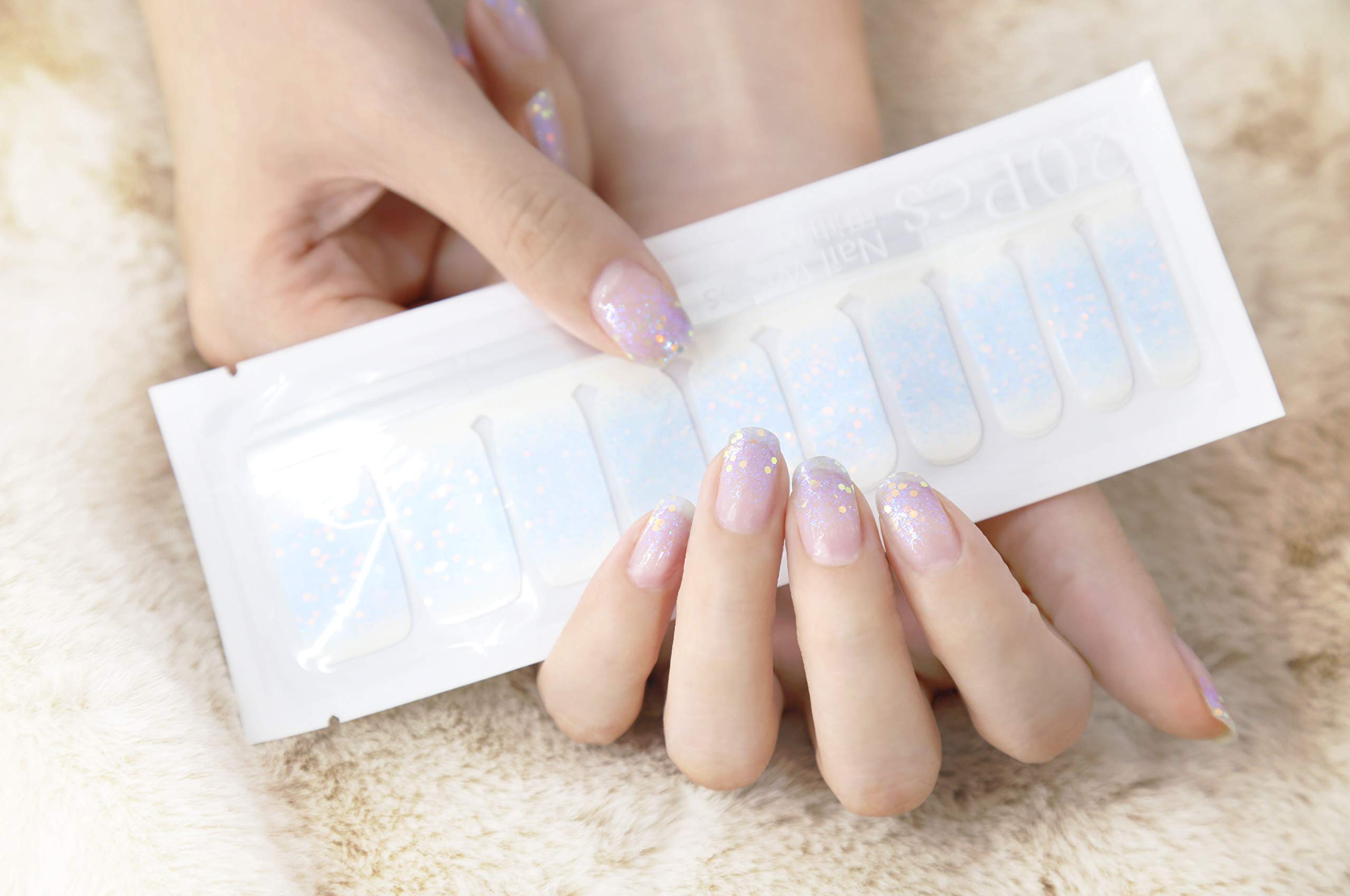 Color Lab 22PCS ADHESION Nail Art Transfer Decals Sticker French Glittery Shade Gradient Series DIY Nail Polish Strips,Nail Wraps, 100% Real Nail polish applique ， BC601 Skyspace