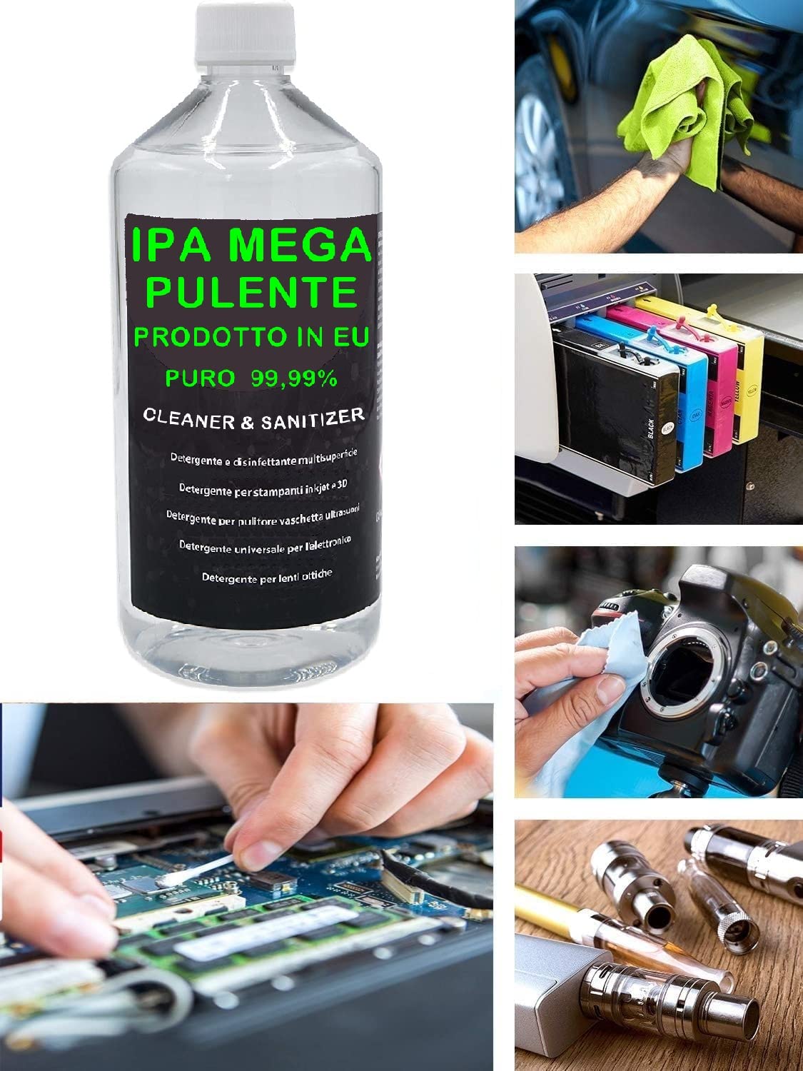 IPA MEGA PULENTE PURO Isopropanolo, Alcool Isopropilico, Detergente per Pulizia Stampanti 3D E Elettronica 1 Litro