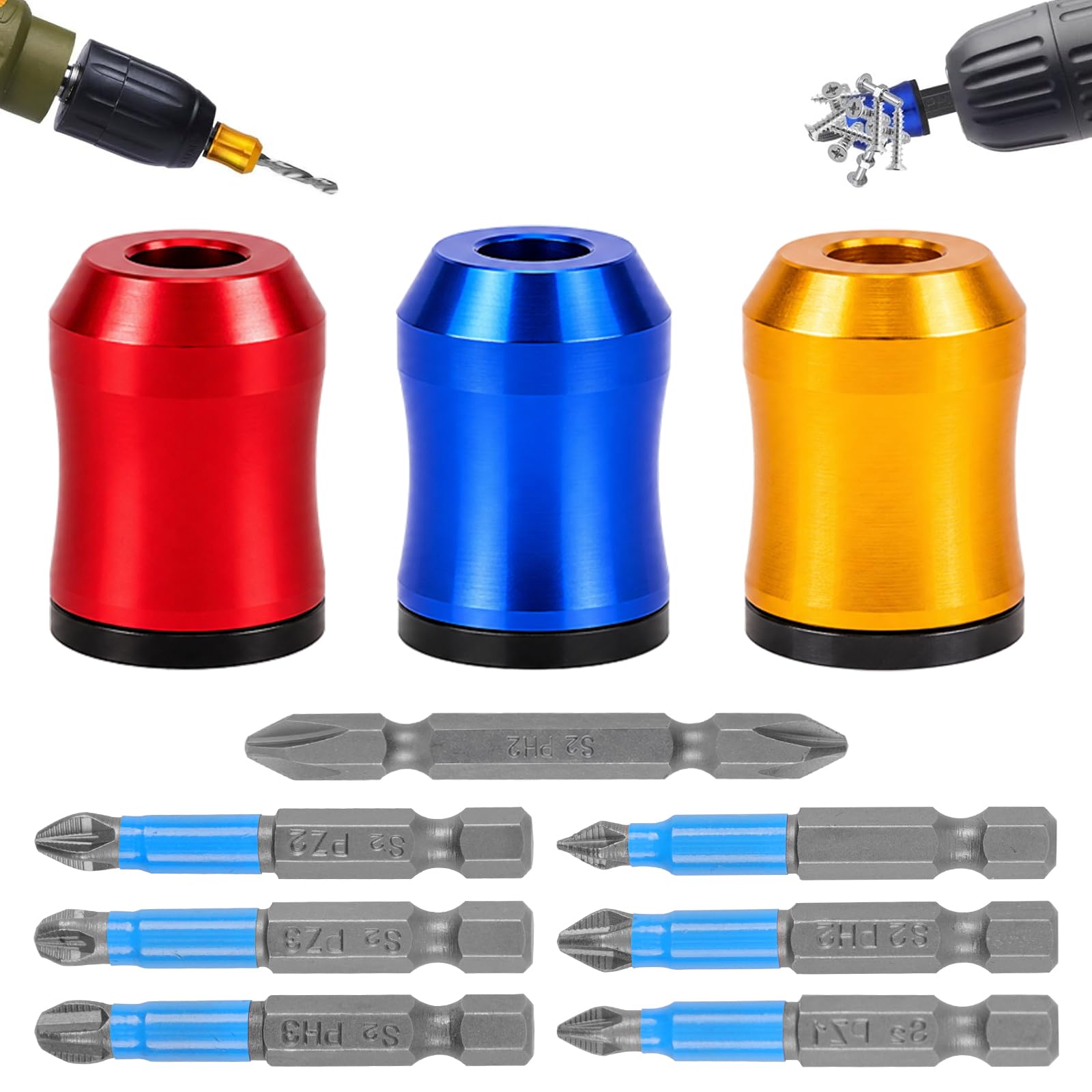 3Pcs Screwdriver Head Magnetic Ring Screw Ring Set with Anti-Slip Drill Bit