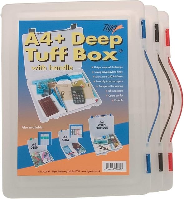 Tiger 300847 A4 Plus Deep Tuff Box With Handle,White