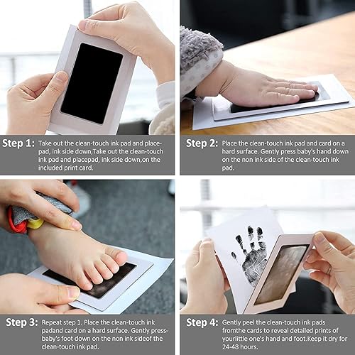 Miniatura 4 de Aqsacokiya Kit de huellas y manos de tinta para bebé, marco de fotos de huellas de mano, kit de recuerdo y kit de tinta para huellas de manos o