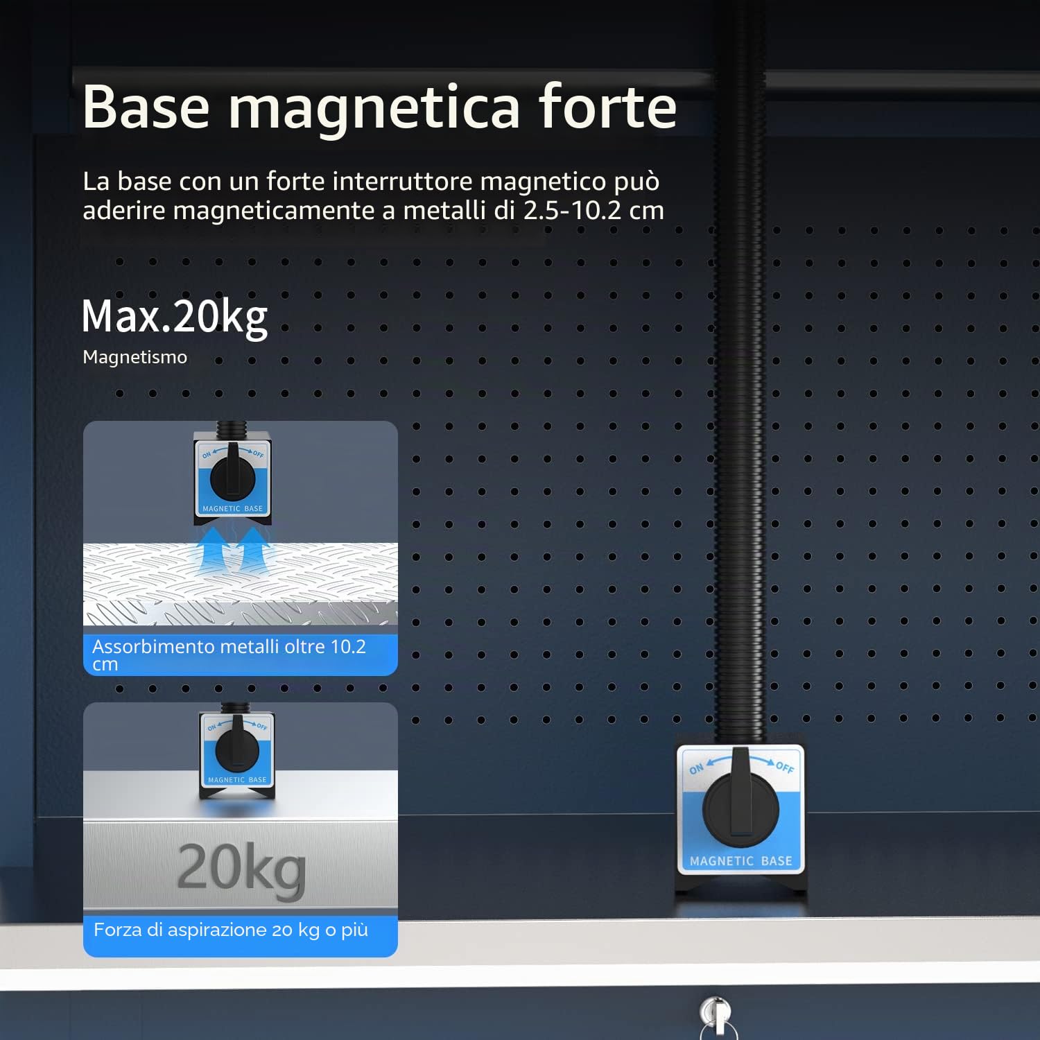 Luce magnetica, lampada da lavoro a LED, 44 LED, IP66, impermeabile, flessibile, a collo di cigno