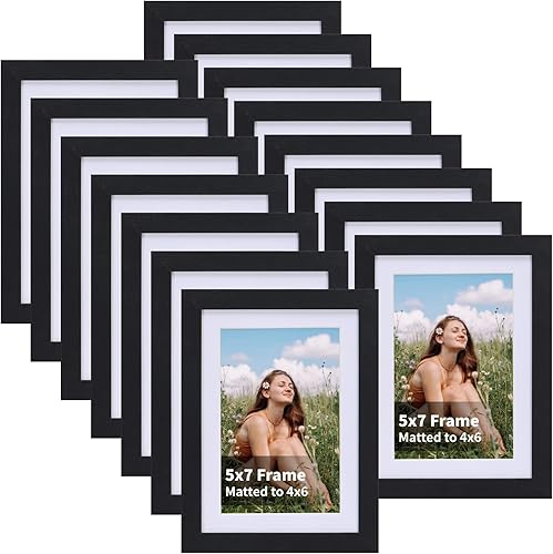 EYMPEU Juego de 15 portarretratos de madera negra de 5 x 7 pulgadas, para múltiples fotos de 4 x 6 con paspartú o de 7 x 5 sin paspartú, marcos mate