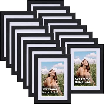 EYMPEU 4x6 Picture Frames Black Wood Set of 15, Display Multi 4x 6 Photos with Mat or 5x7 without Mat, Bulk Matted 4 x 6 Frames for Wall or Table Top
