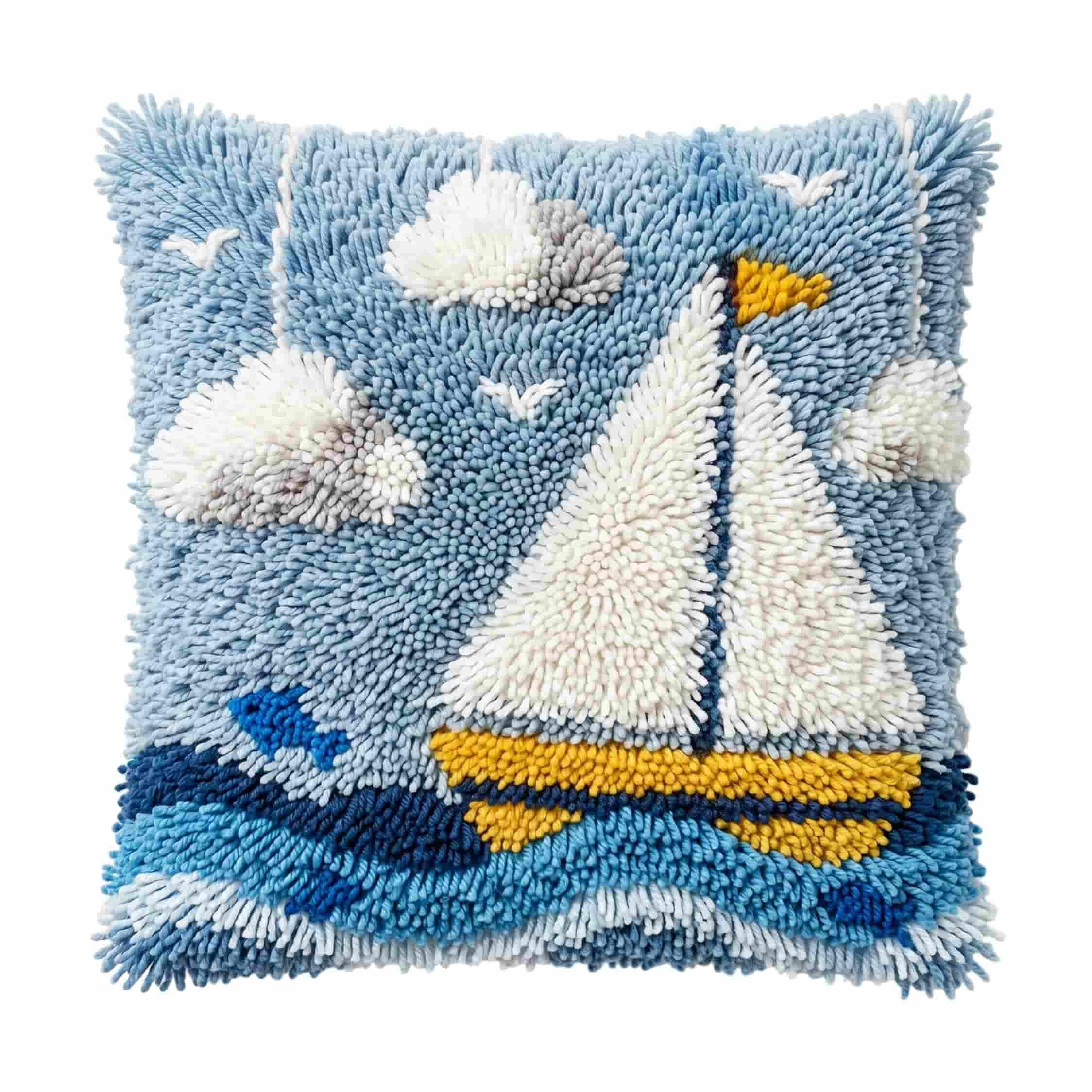 AxiangziK Latch Hook Pillow Kit Sailboat 43X43Cm