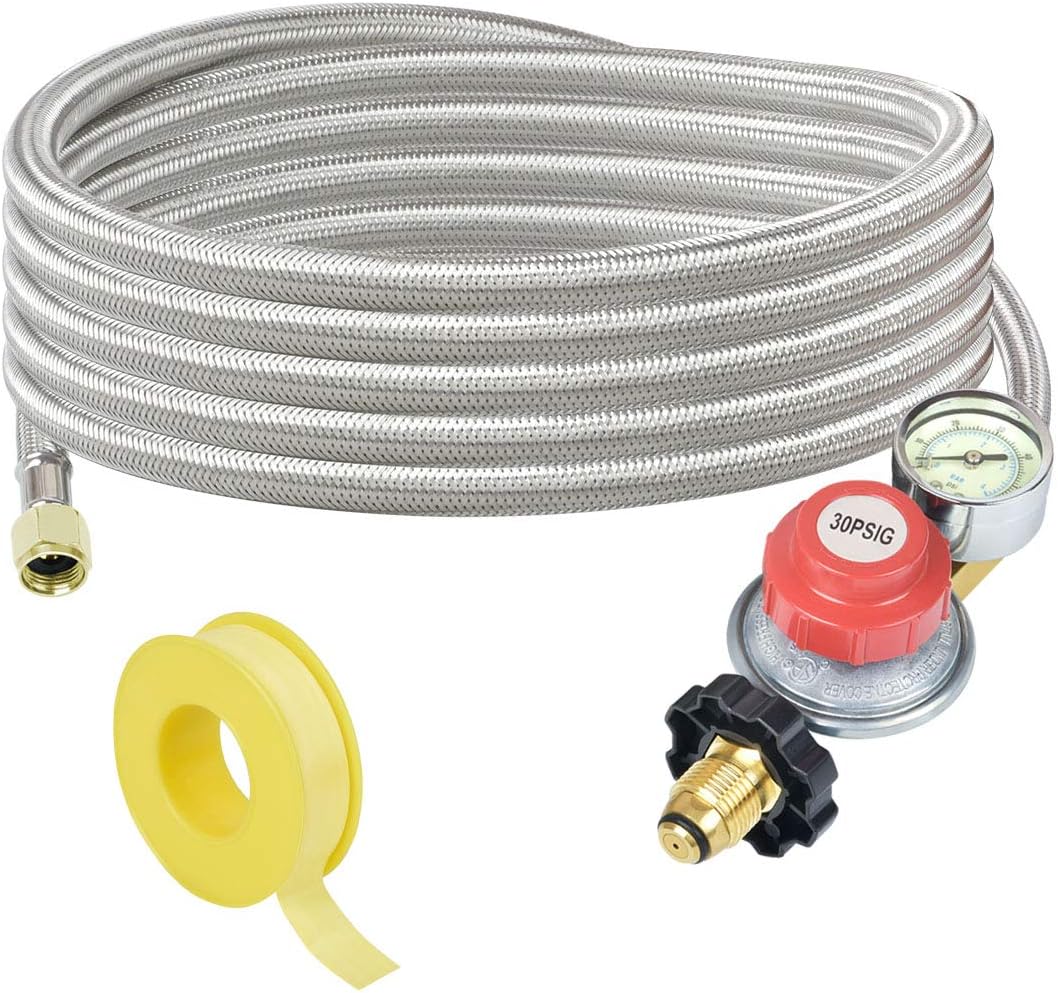 Buy Generep Adjustable Propane Tank Regulator 0 30 Psi 12 Foot High Pressurepropane Hose With Gauge Indicator More Durable Stainless Steel Braided Gas Hose And Lp Gas Regulator 12 Ft Online In Indonesia B085m8xp6j