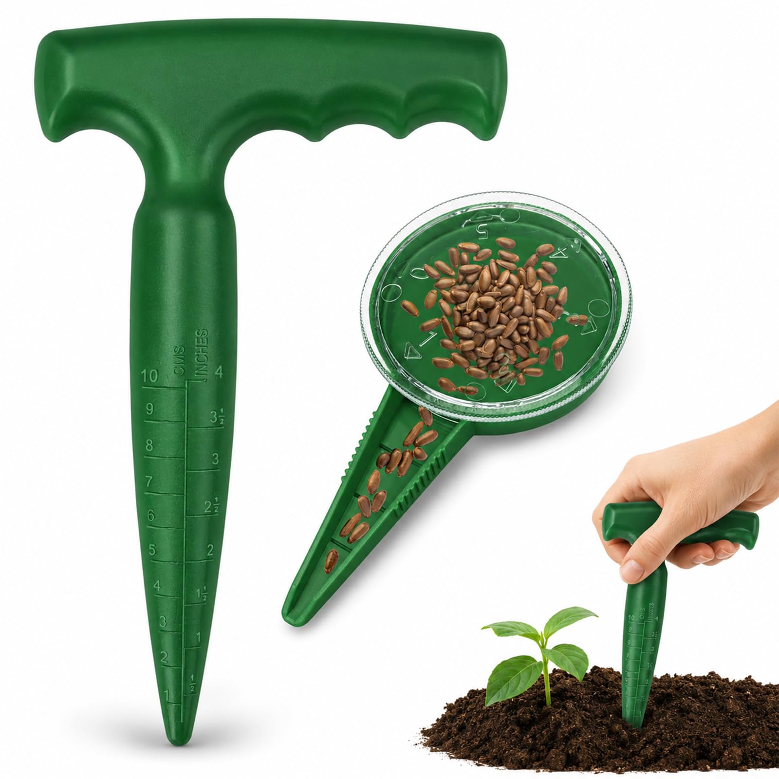 Planter Planting Dibber, Hand Dibber with Measuring Scale, Bulb Planting Tool for Garden Enthusiasts, Dark Green