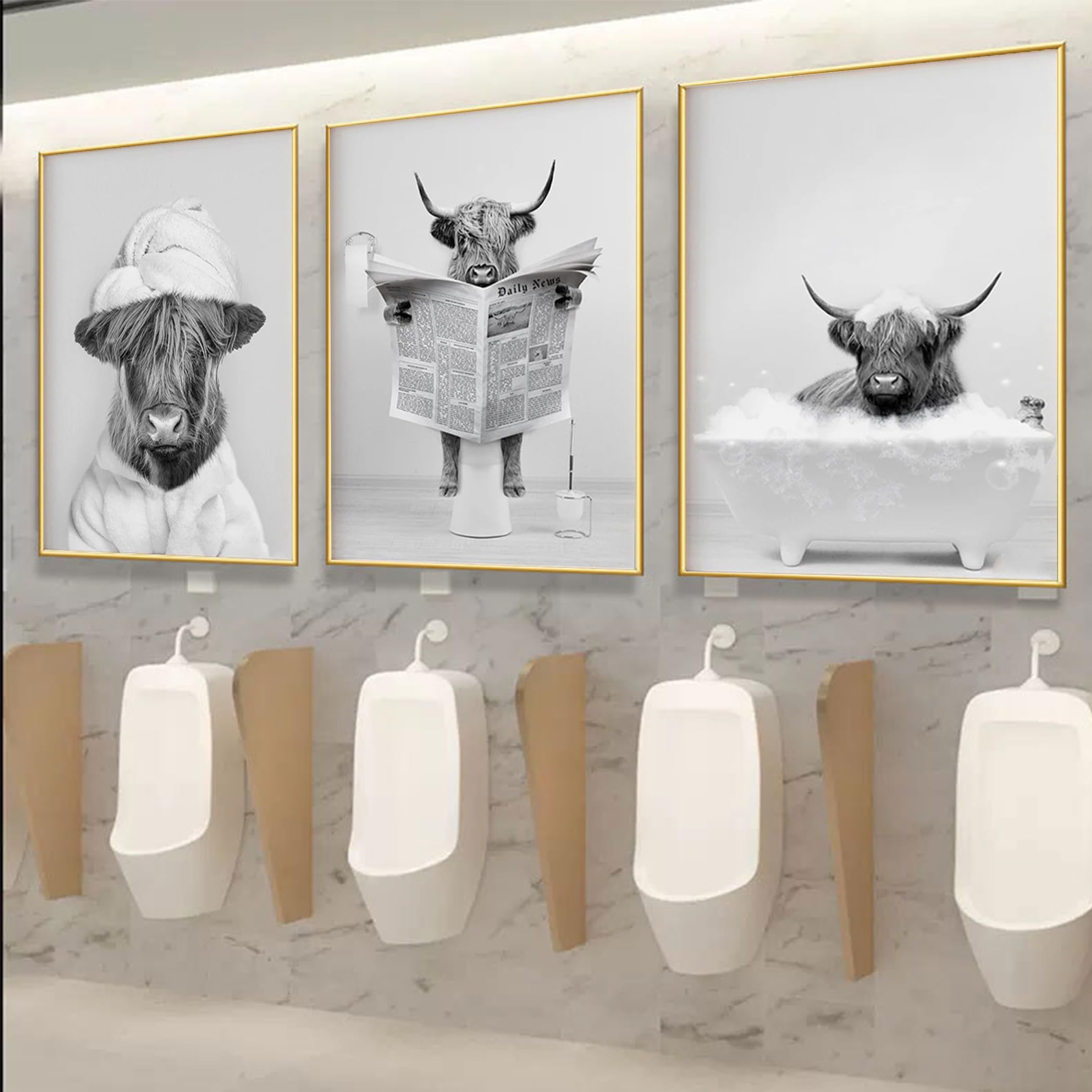 DEUXYU Set Di 4 Poster Per Bagno A4 (21x30 Cm) - Stampe Su Tela Con Mucche In Vasca, Decorazione Murale Ironica - 2