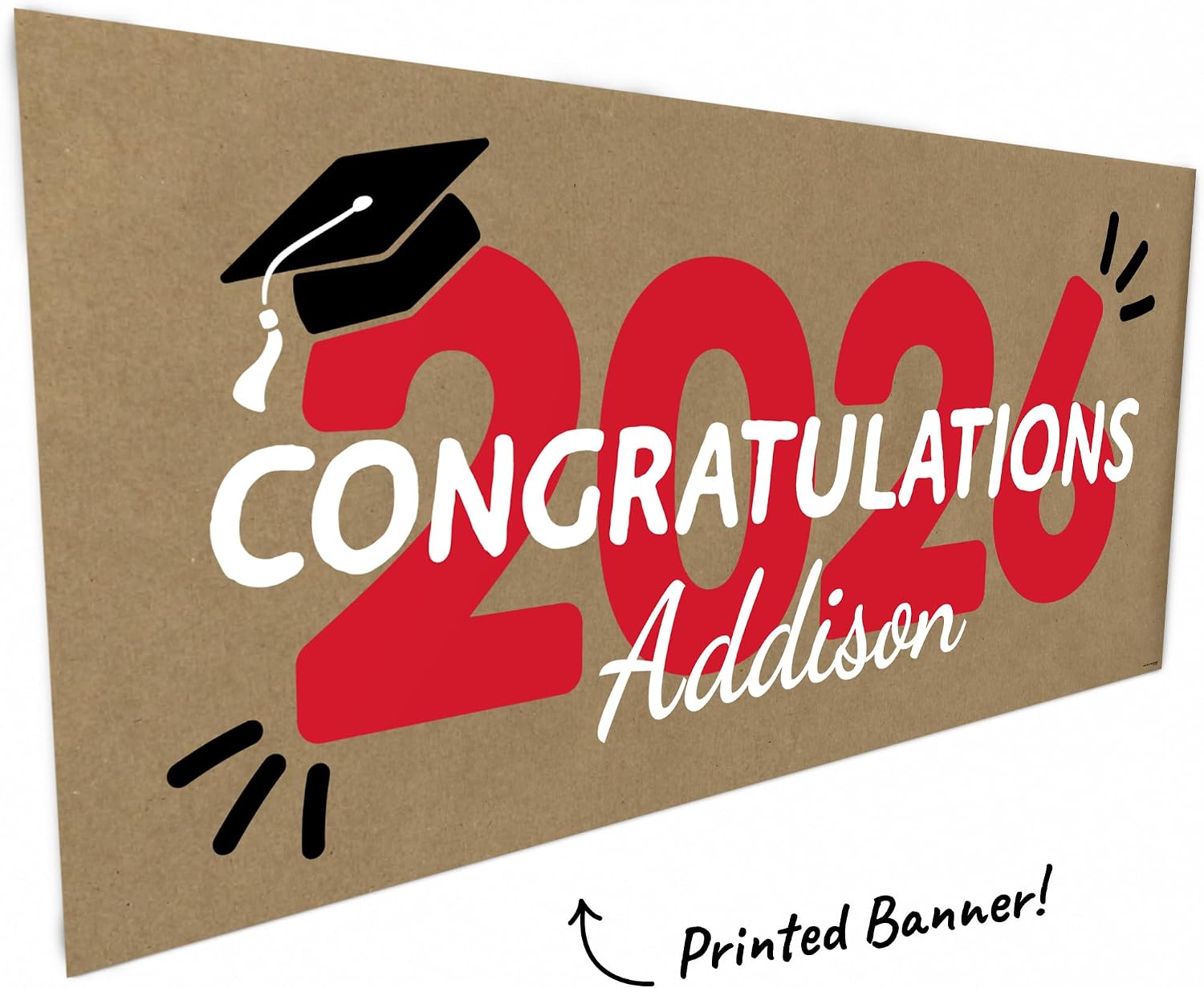 Big Dot of Happiness Personalized 2026 Graduation Kraft Paper Banner, Printed Brown Paper Party Decoration with Custom Text Sign – 1 Count (Red)